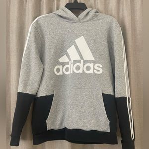 Boys Adidas Grey/Black/White Hoodie. Size boys XXL 18-20